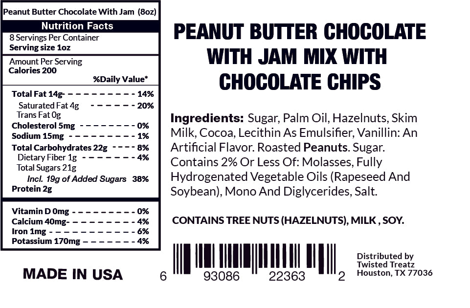 Chocolate Peanut Butter Mix with Chocolate Chips & Peanut Butter Chocolate with Jam Mix with Chocolate Chips Spread & Creamy & Rich Gourmet - (Jar 8oz)